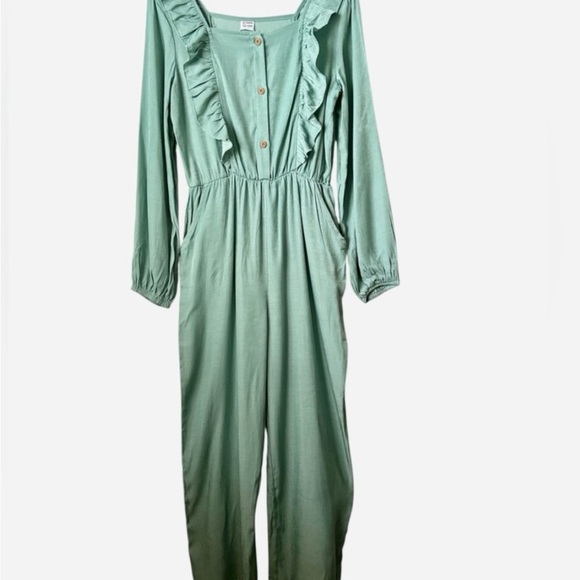 Girl’s Mint Jumpsuit Long Sleeves With Raffles And Pockets Size 12-13 Yrs BNWT - Picture 1 of 6